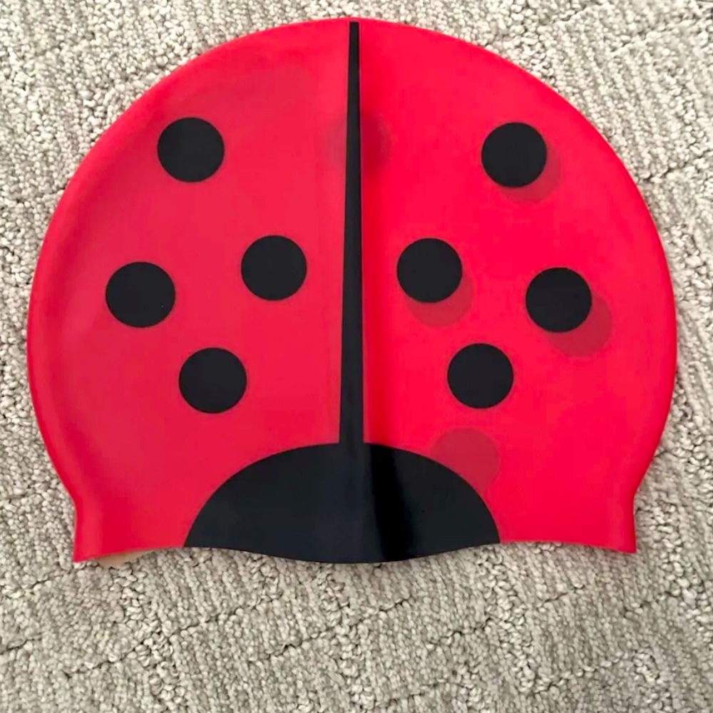 red ladybug swim cap kids Size 6-12